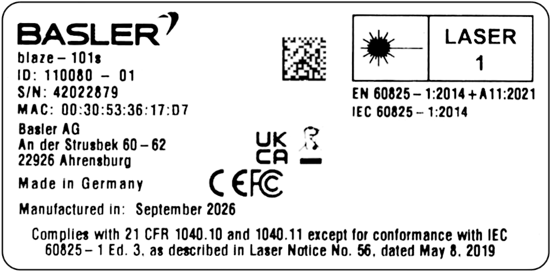 Product Label of the blaze-101s Camera