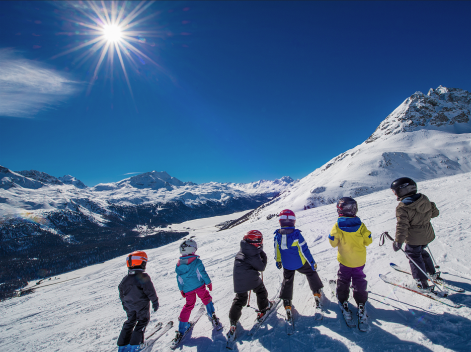 Input Image Showing Six Children with Skis