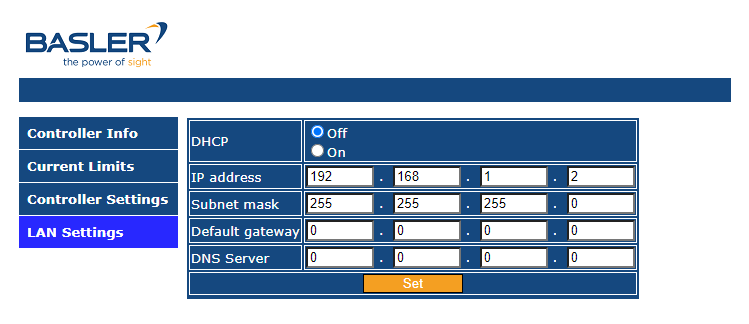 4CコントローラーWebインターフェース：LANの設定