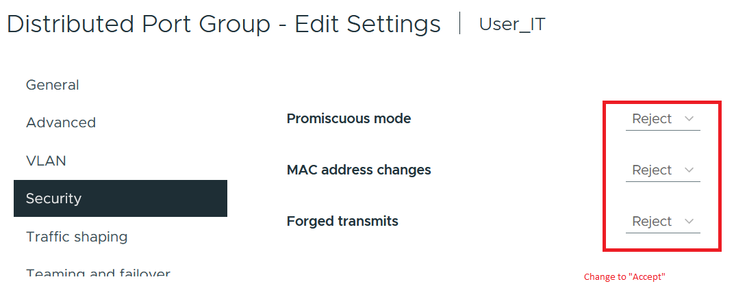 Distributed Port Group Settings on VMware ESXi