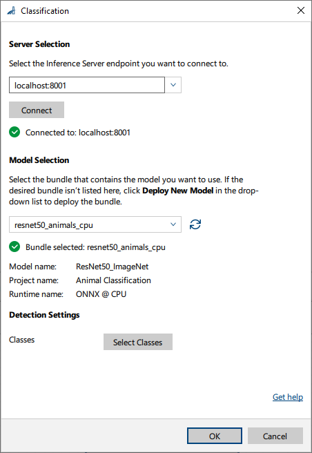 Classification vTool Settings