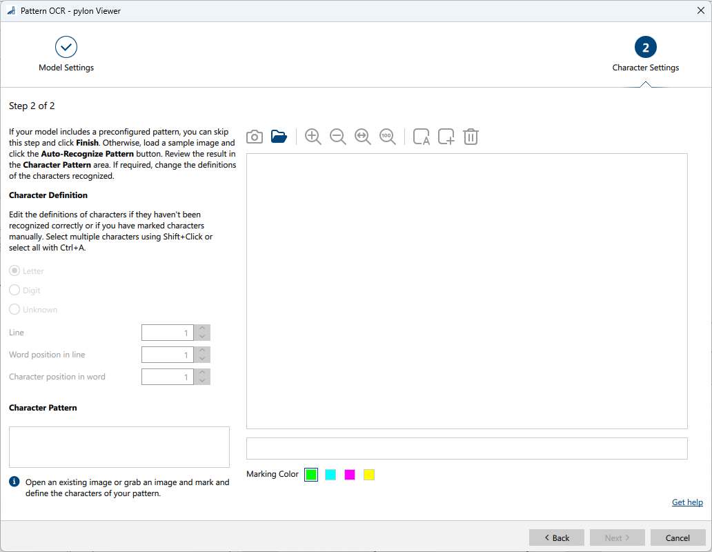 Pattern OCR vToolの文字設定ページ Pattern OCR vToolの文字設定ページ