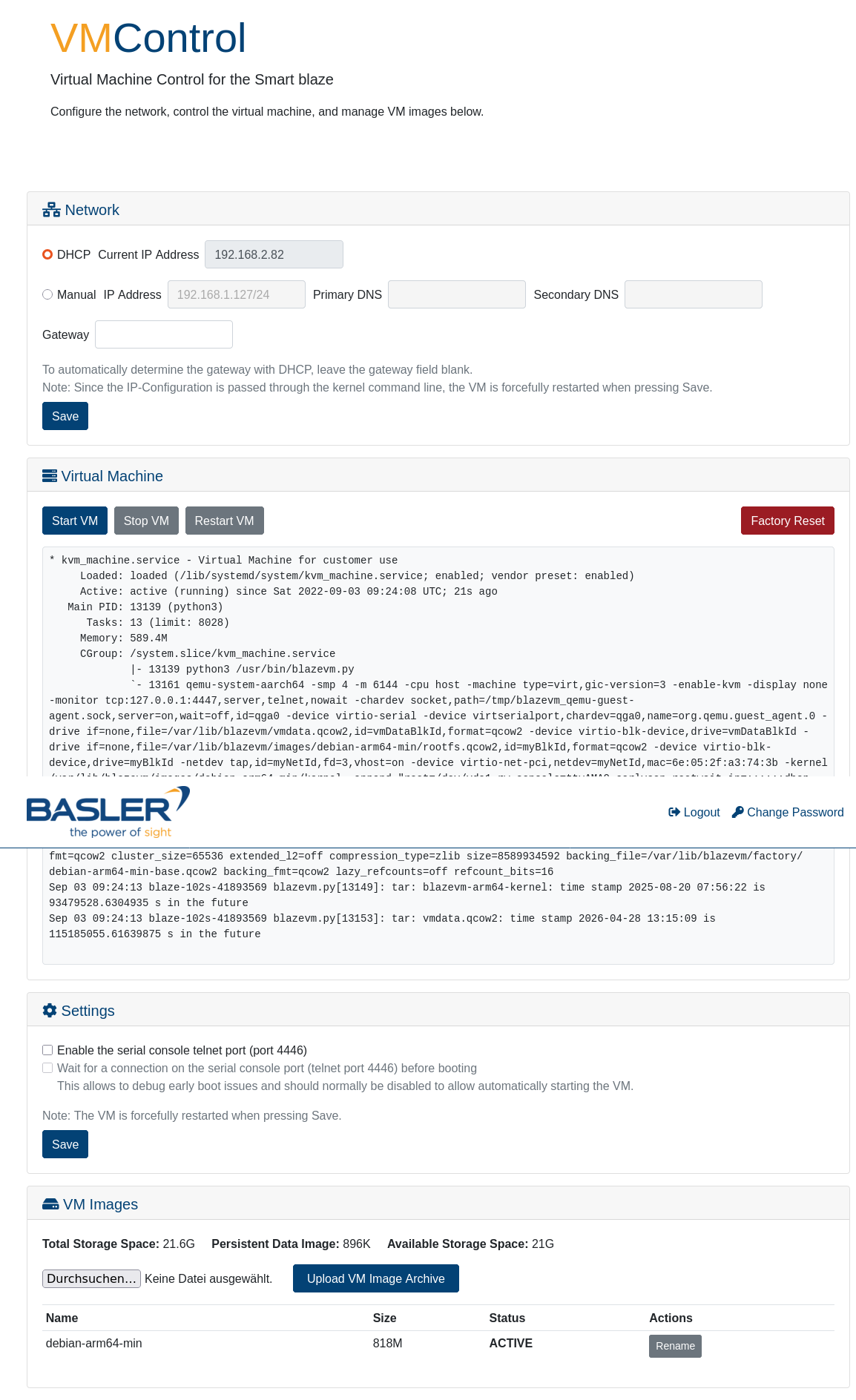 Smart blaze VM Control web interface