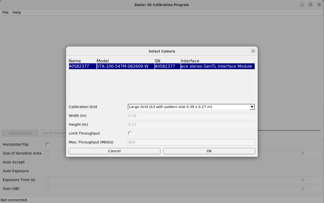 Stereo Calibration Tool - Select Camera Dialog