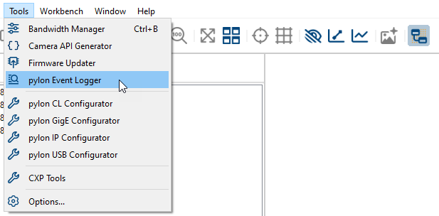 pylon Event Logger in Tools Menu