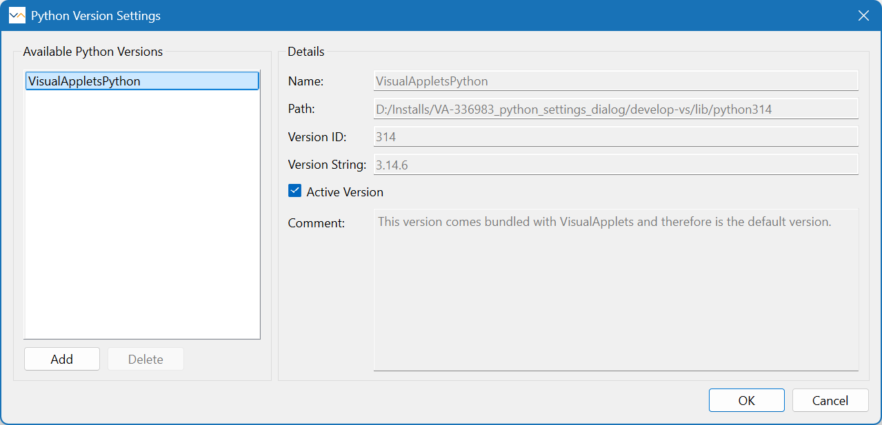Python Version Settingsダイアログ Python Version Settingsダイアログ