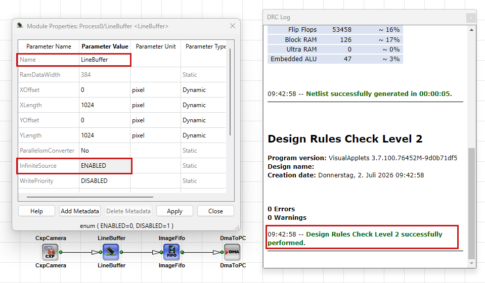 LineBuffer Operator with InfiniteSource Set to ENABLED LineBuffer Operator with InfiniteSource Set to ENABLED